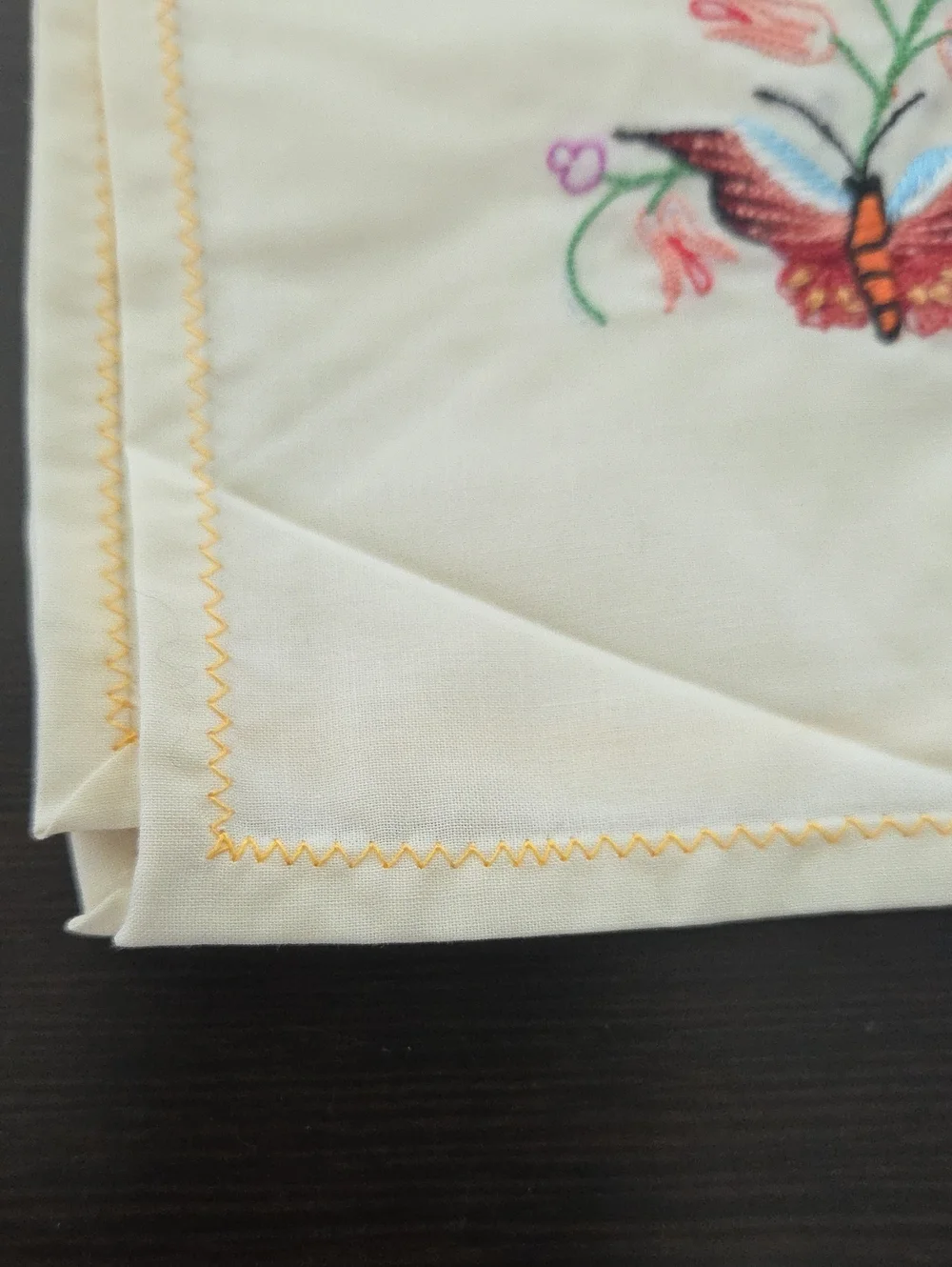 Embroidered Butterfly Cotton Napkin - Cream